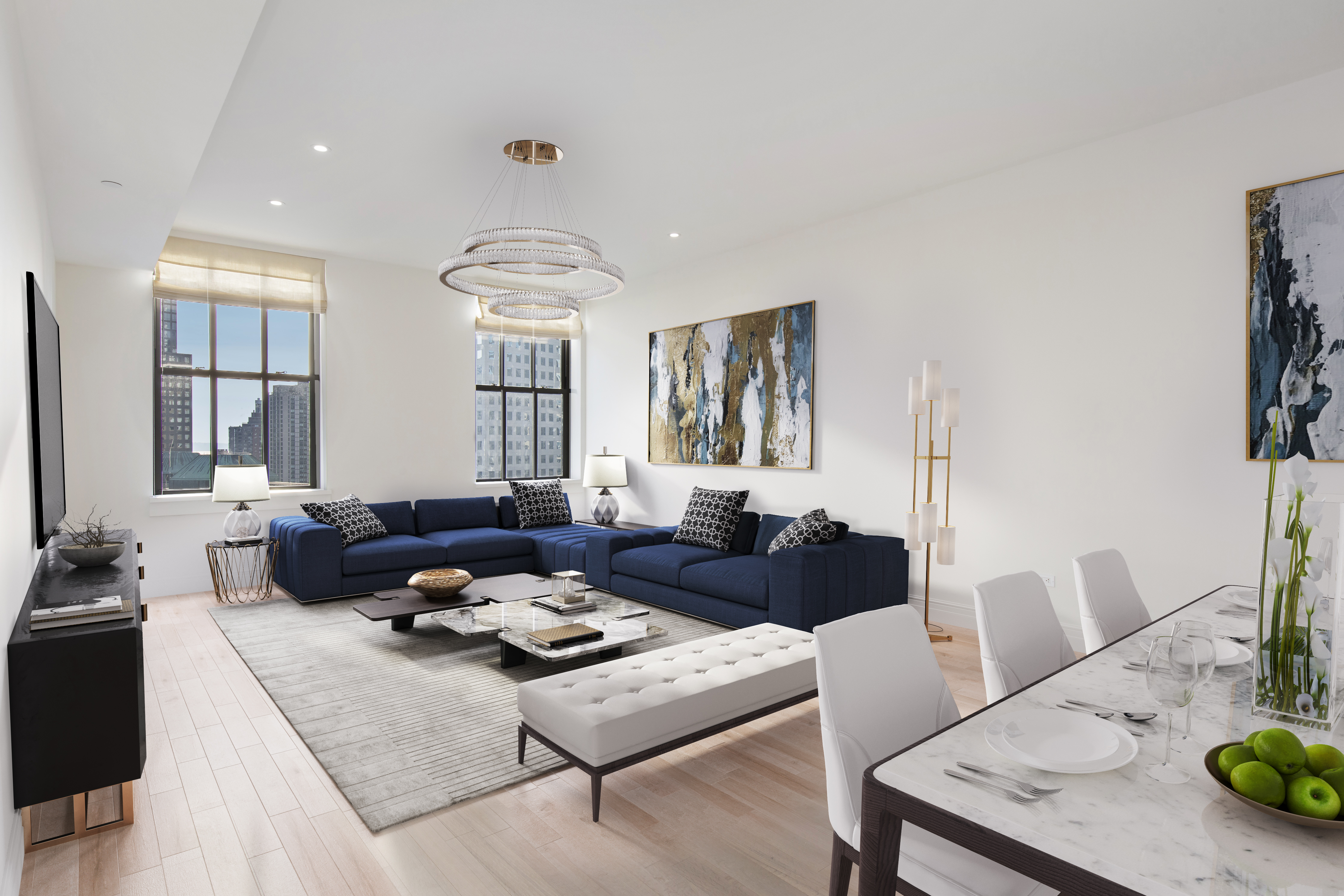 100 Barclay Street, Unit 13P Manhattan, NY 10007 - Photo 2 of 21 a living room with furniture and wooden floor
