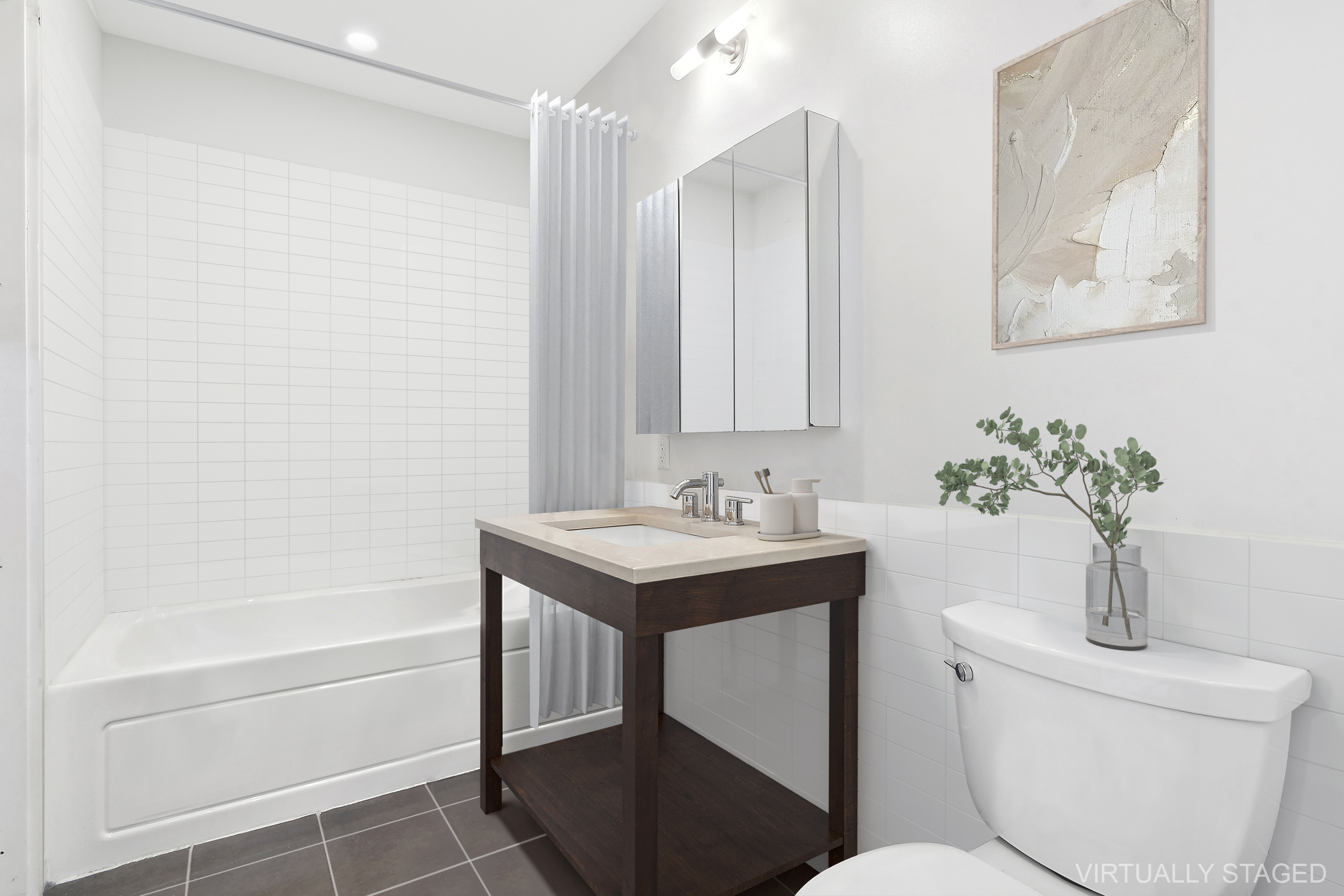 365 Bridge Street, Unit 15K Brooklyn, NY 11201 - Photo 6 of 9 a bathroom with a bathtub shower sink and toilet