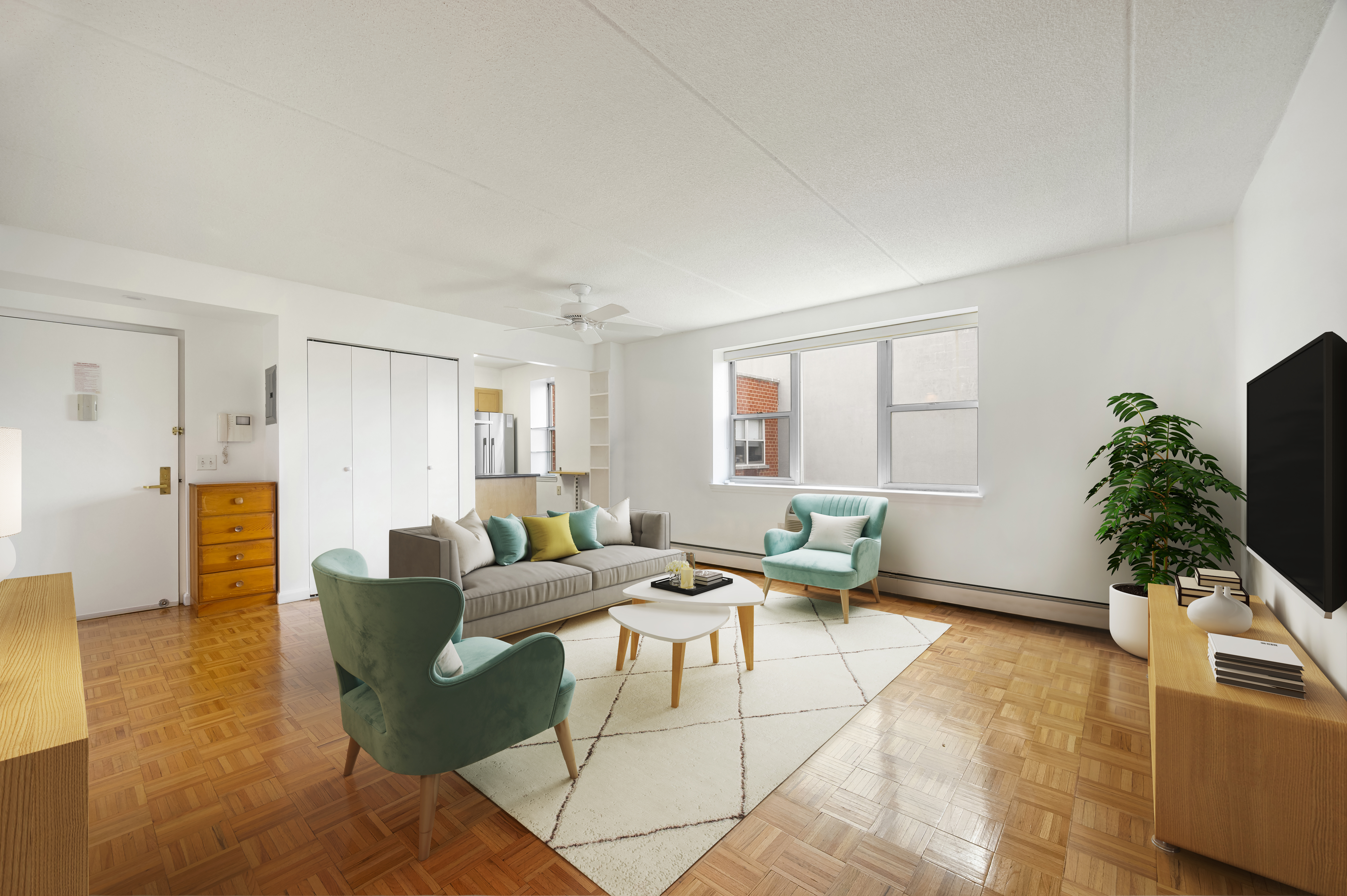 101 West 117th Street, Unit 5E Manhattan, NY 10026 - Photo 1 of 8 a living room with furniture potted plant and a window