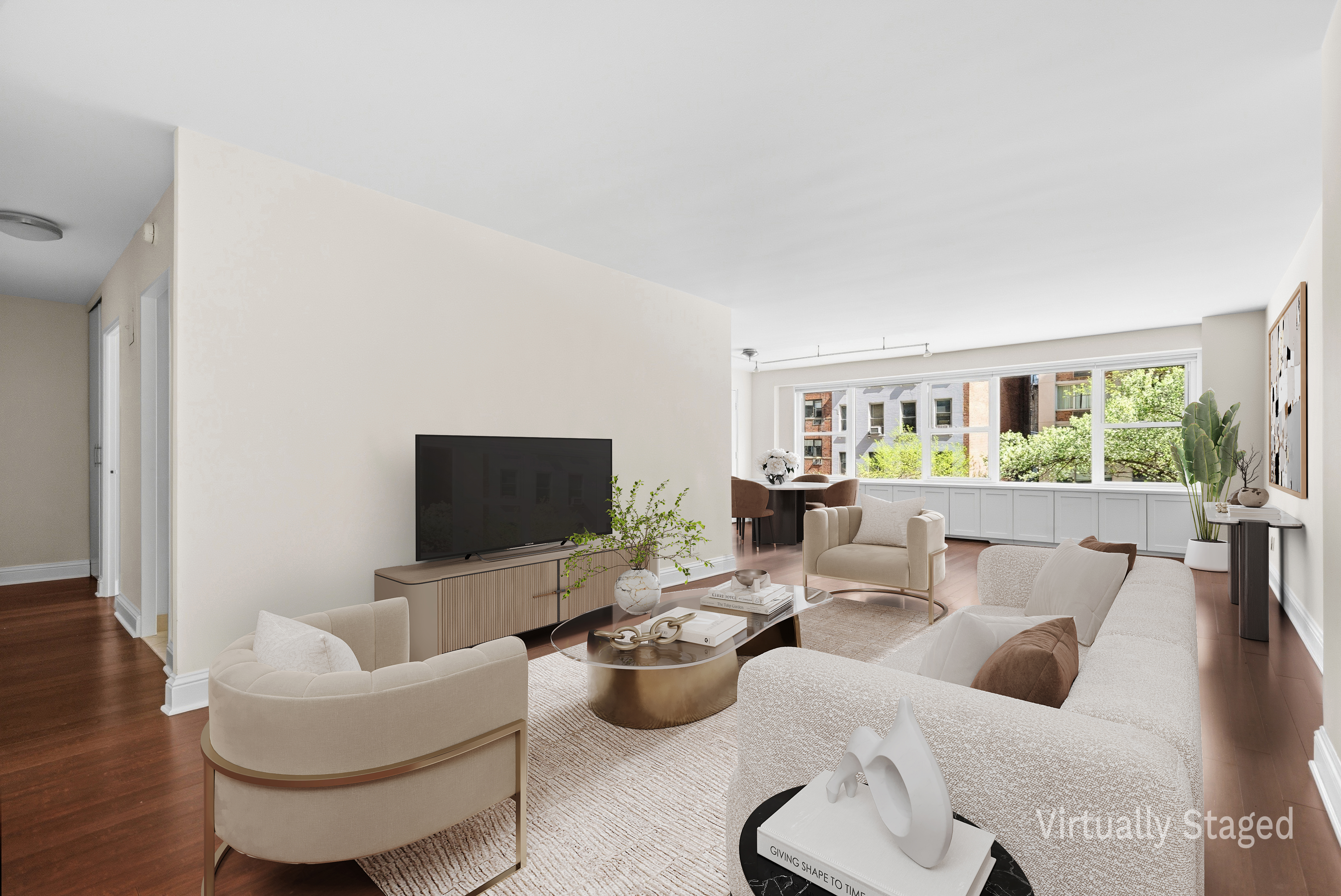 360 East 72nd Street, Unit A306 Manhattan, NY 10021 - Photo 1 of 17 a living room with furniture and a flat screen tv