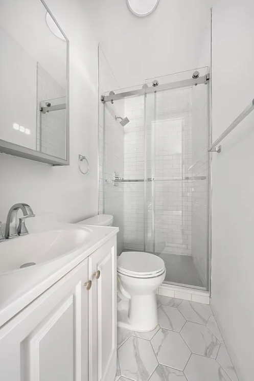 134 West 80th Street, Unit 2R Manhattan, NY 10024 - Photo 5 of 7 a bathroom with a sink toilet and shower