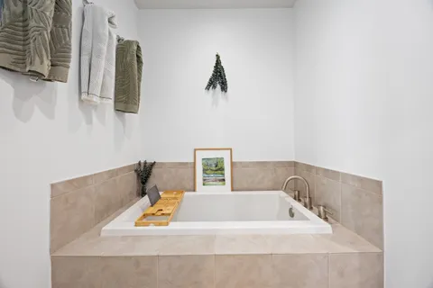 a view of a balcony with a bench