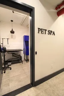 a hallway with a view of living room