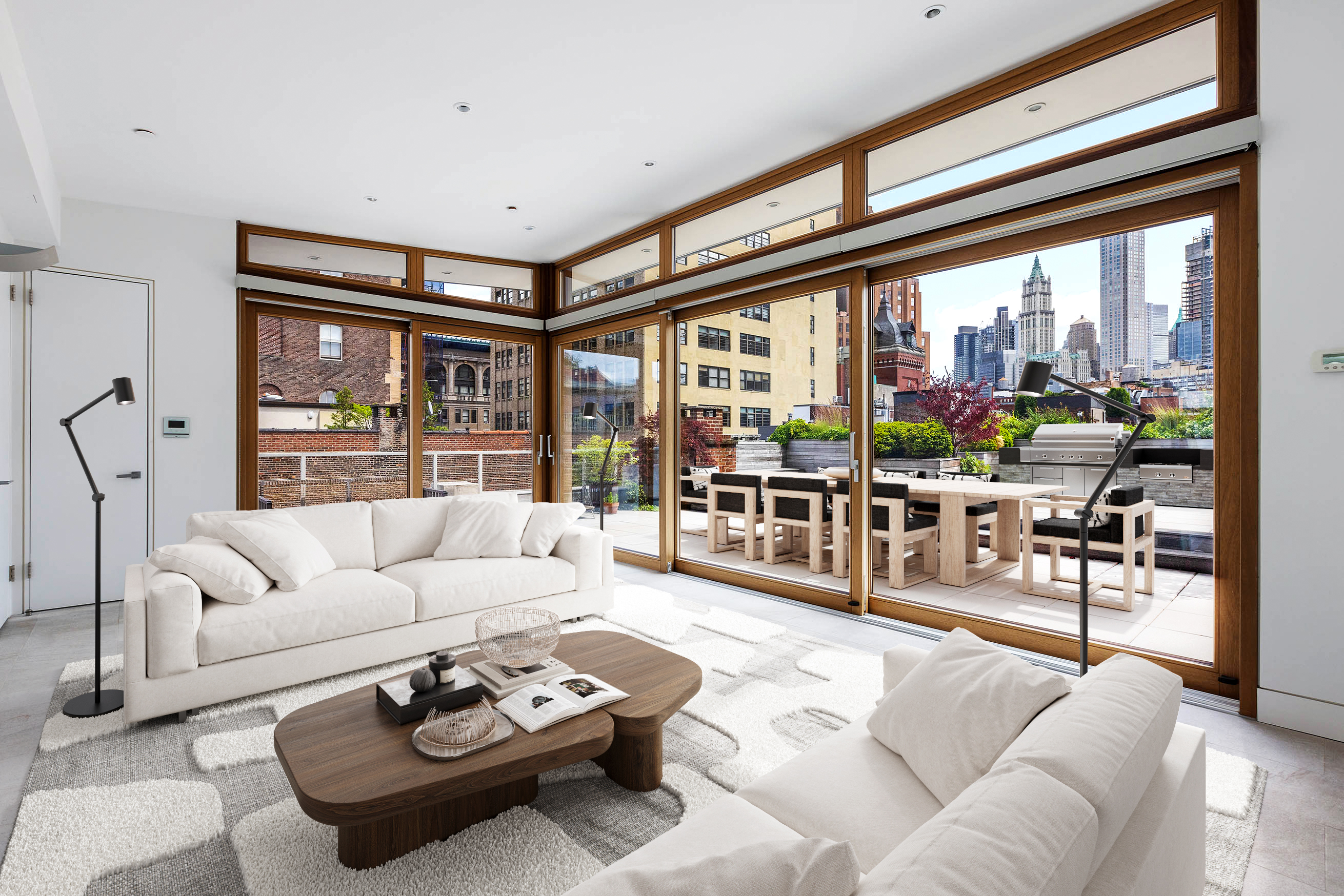 186 Franklin Street, Unit PHA Manhattan, NY 10013 - Photo 7 of 11 a living room with furniture and a large window