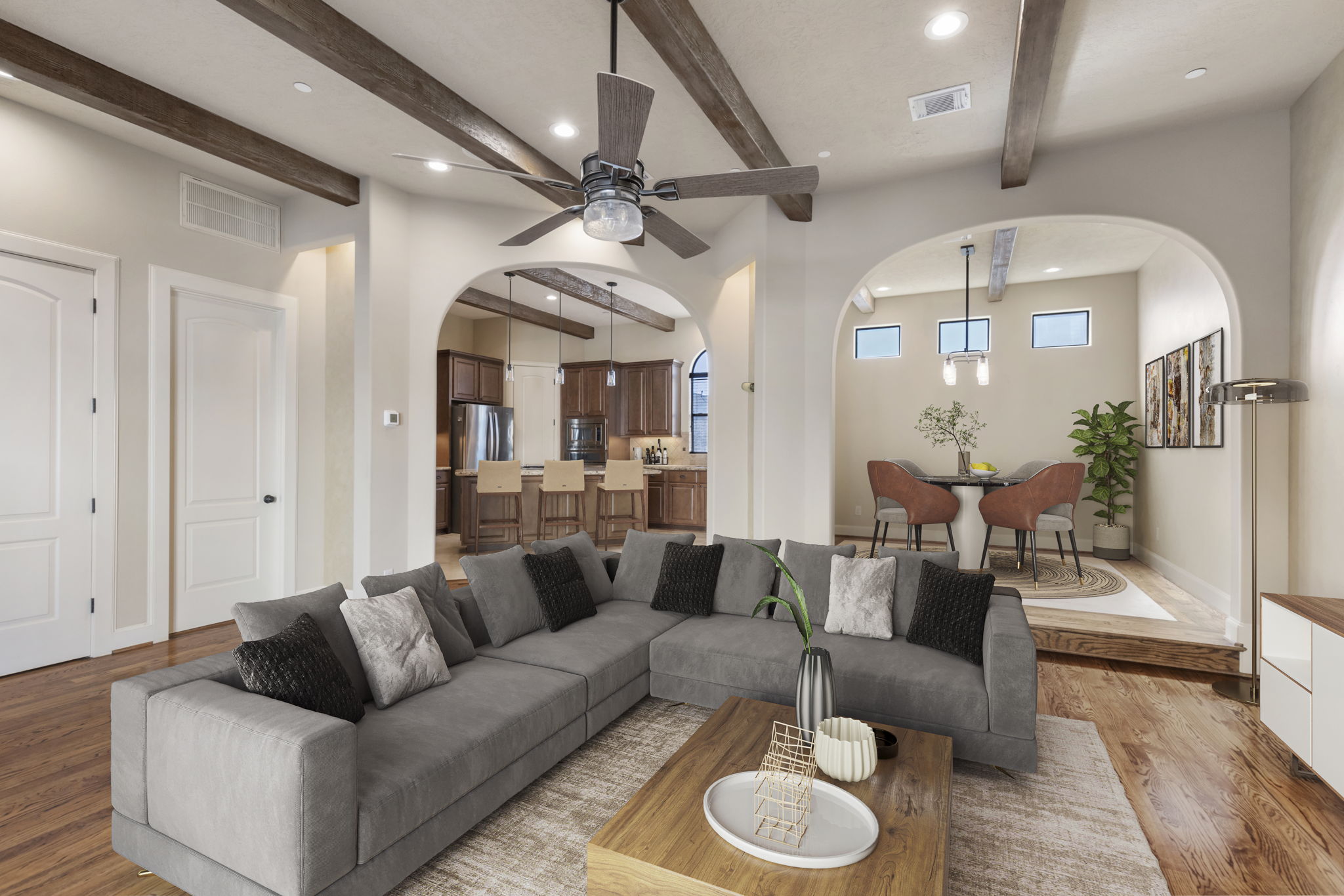 5407 Feagan Street Houston, TX 77007 - Photo 9 of 43 a living room with furniture and a chandelier