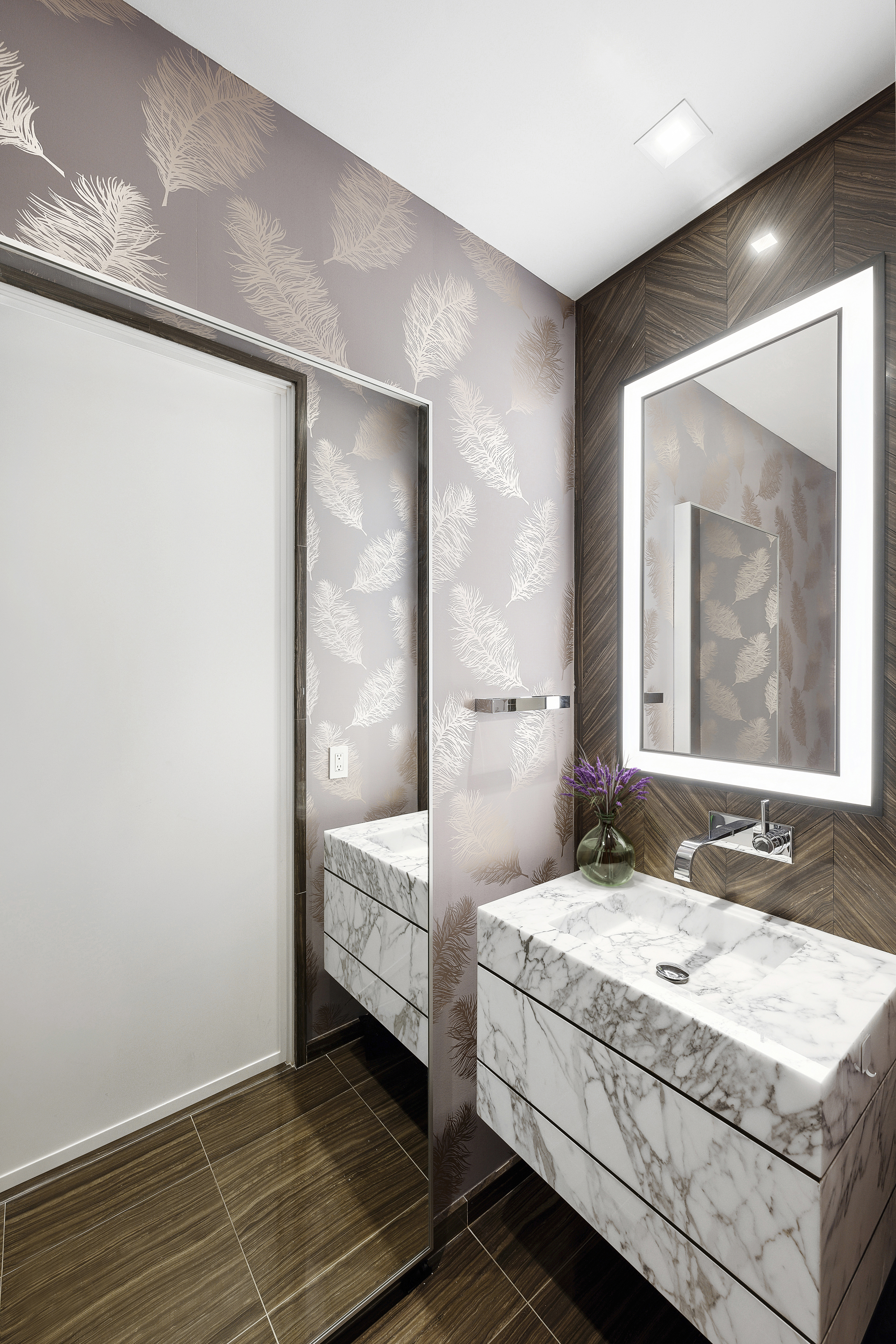 1 West End Avenue, Unit 22C Manhattan, NY 10023 - Photo 14 of 15 a bathroom with a granite countertop sink and a mirror