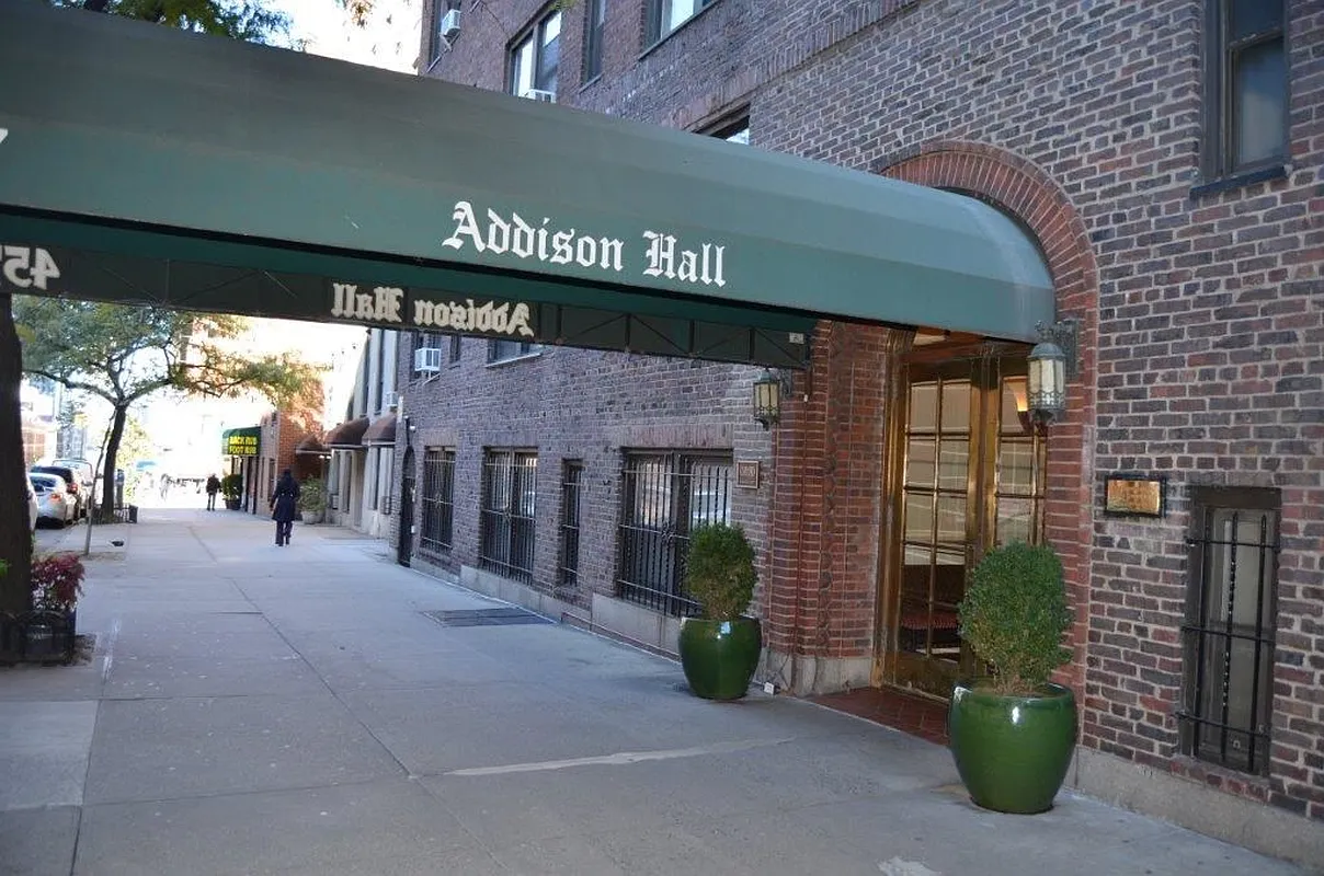 a view of a building with a patio
