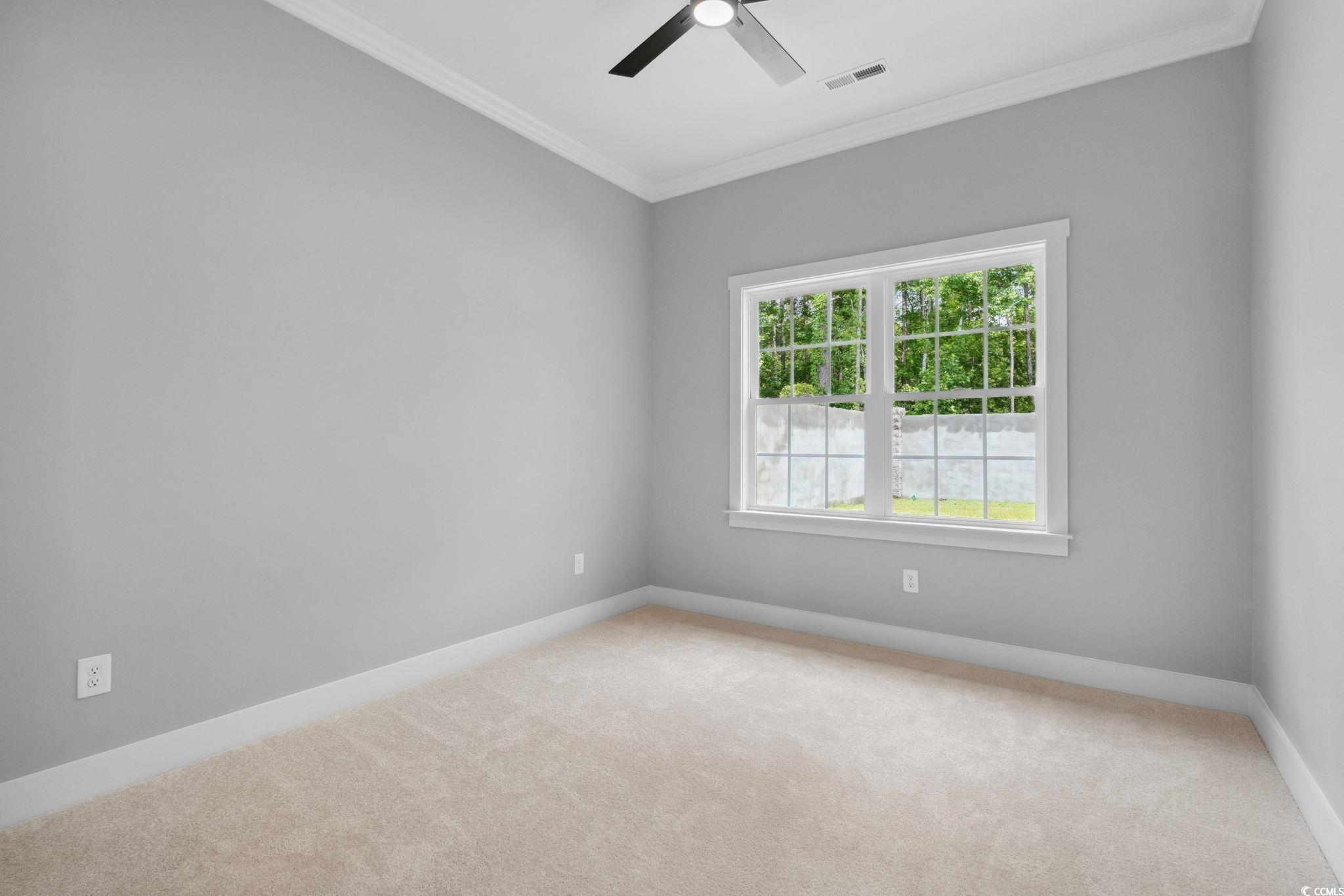 309 Waterfall Circle Little River, SC 29566 - Photo 19 of 40 Unfurnished room featuring light carpet, crown molding, a ceiling fan, and baseboards