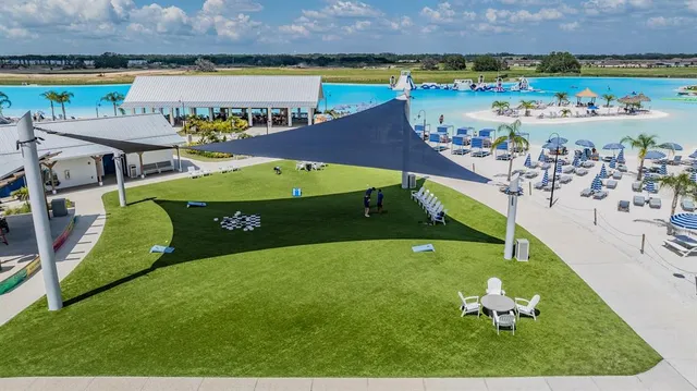 a view of a city with an ocean beach