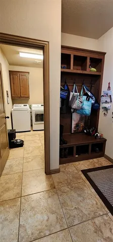 a living room with closet