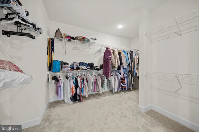 a view of walk in closet with clothes
