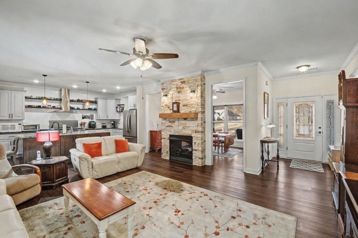 765 Scenic Circle Pulaski, TN 38478 - Photo 15 of 46 a living room with fireplace furniture and a wooden floor