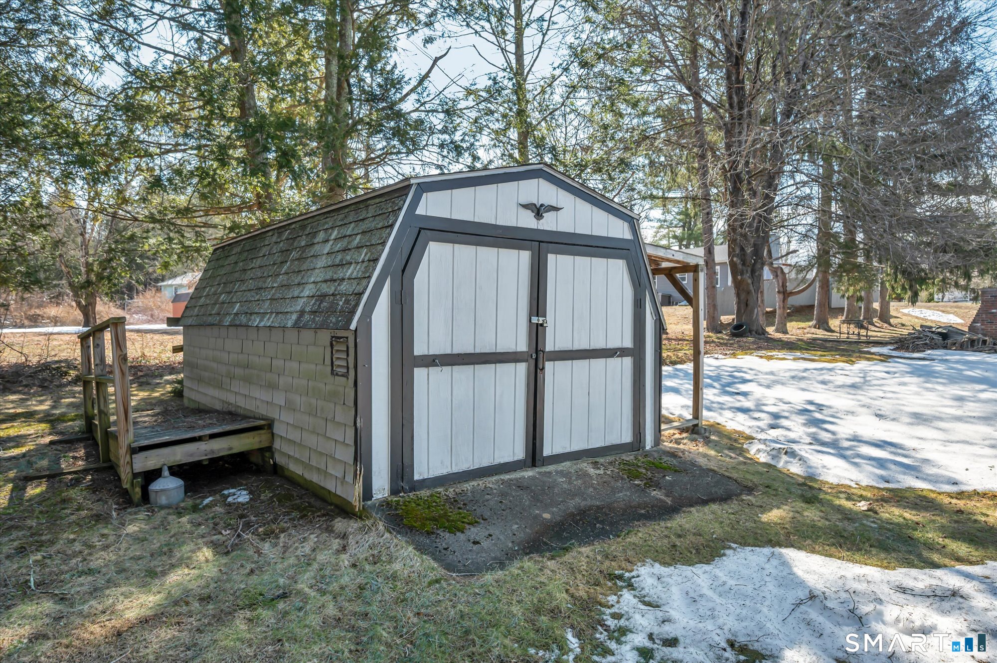 73 Sterling Hill Road Plainfield, CT 06354 - Photo 34 of 35 a view of backyard with wooden fence and large trees