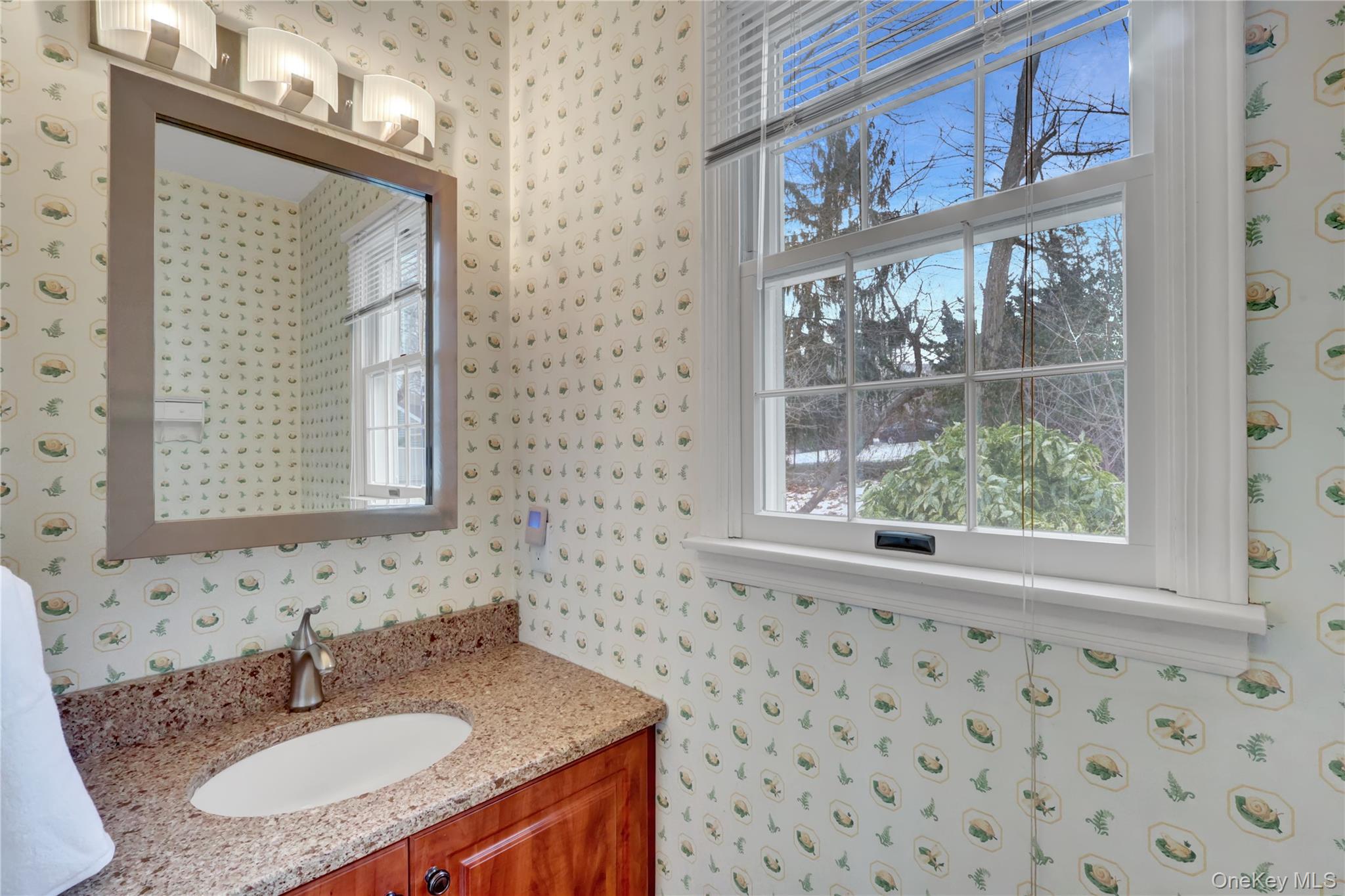 6 Samuels Path Miller Place, NY 11764 - Photo 18 of 47 a bathroom with a sink a mirror and a window