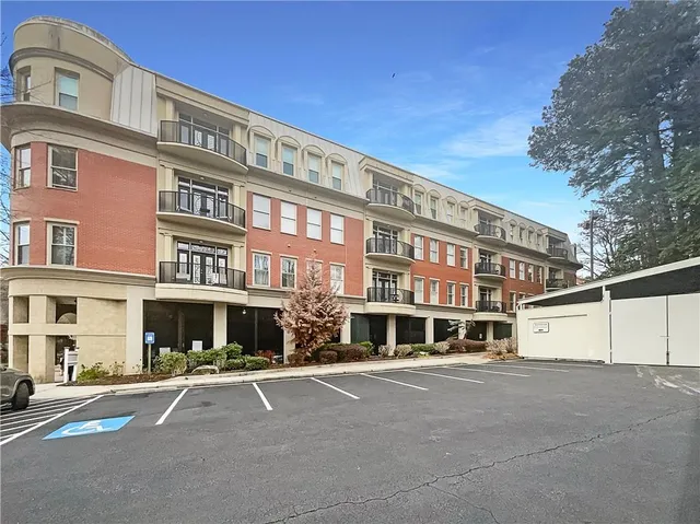 a front view of a building with street view
