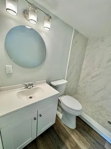 a bathroom with a toilet a sink and mirror