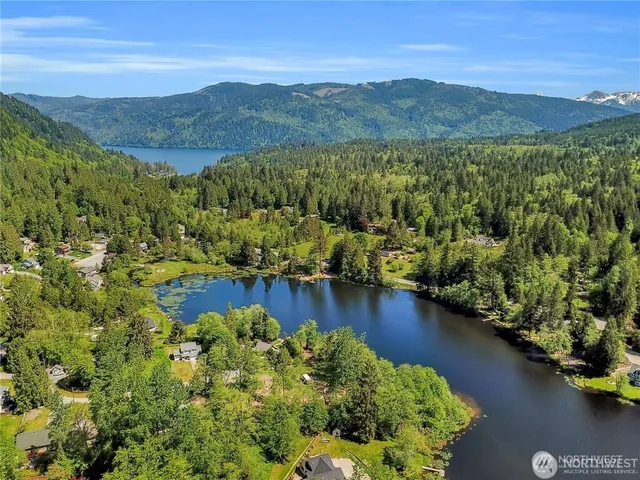a view of a lake with a mountain