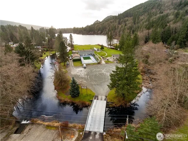 a view of a lake with a mountain in the back