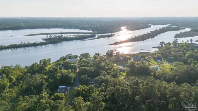a view of a lake with houses