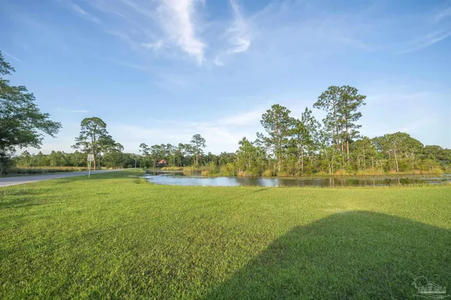 a view of a field with an ocean