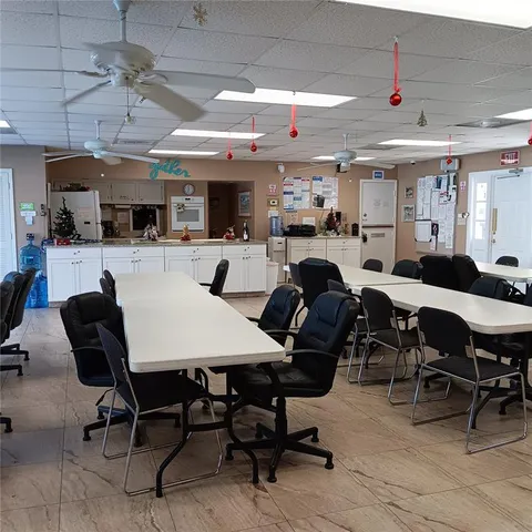 a view of a dining area with furniture