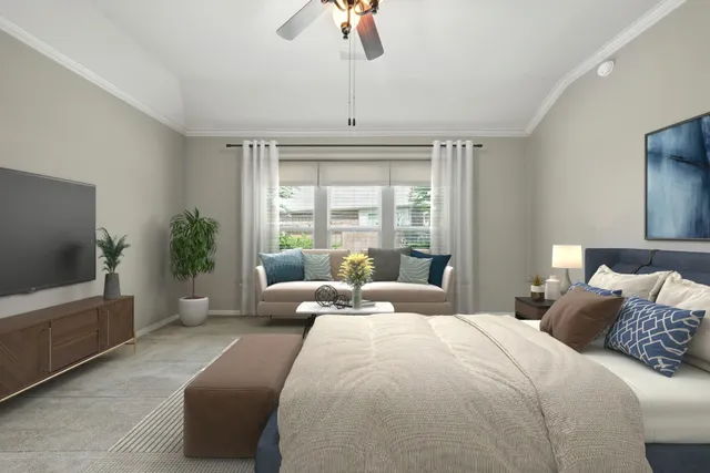 an empty room with wooden floor fireplace and windows