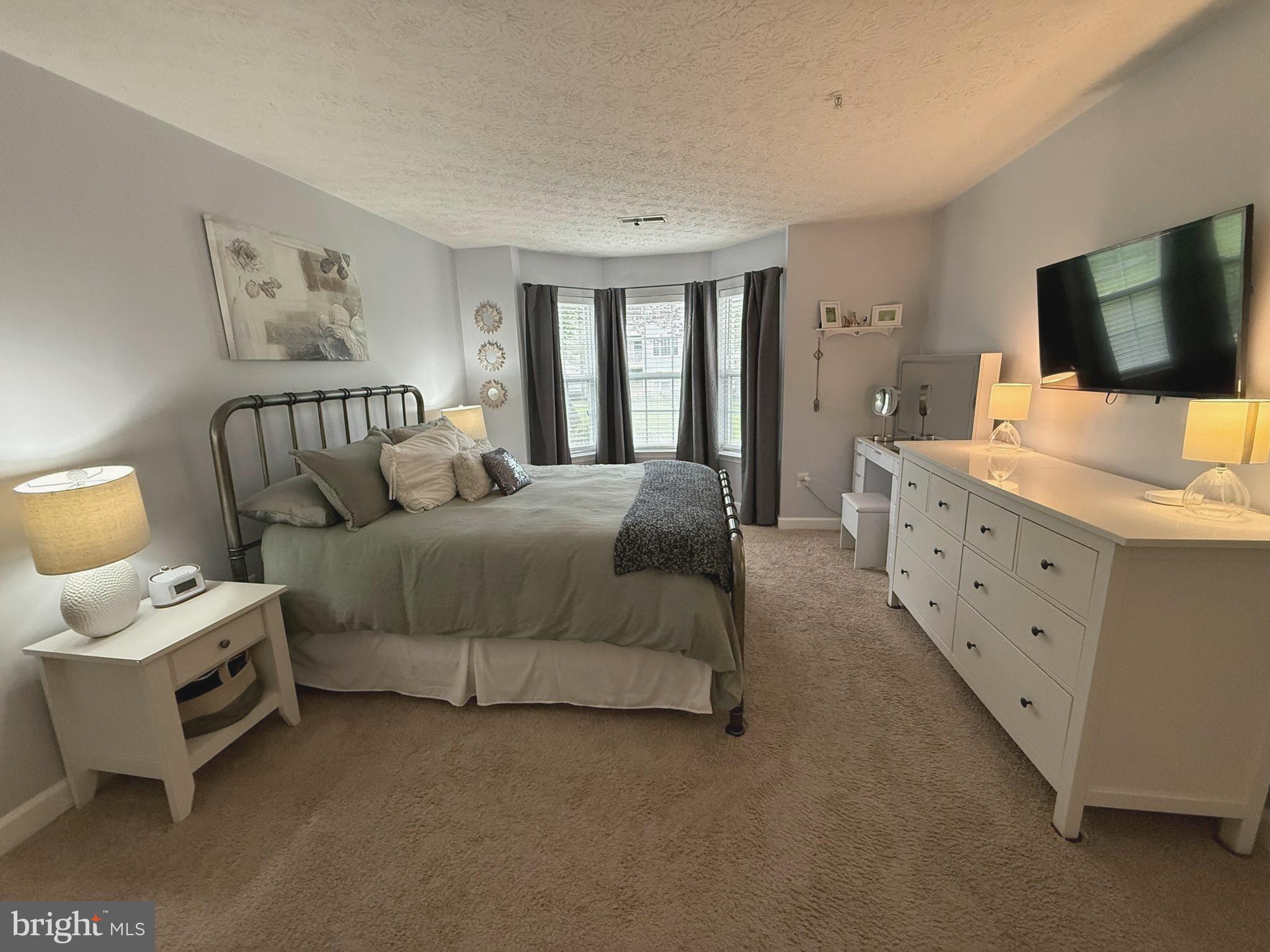 6343 Springwater Terrace, Unit 1012 Frederick, MD 21701 - Photo 31 of 39 a spacious bedroom with a bed and a flat screen television