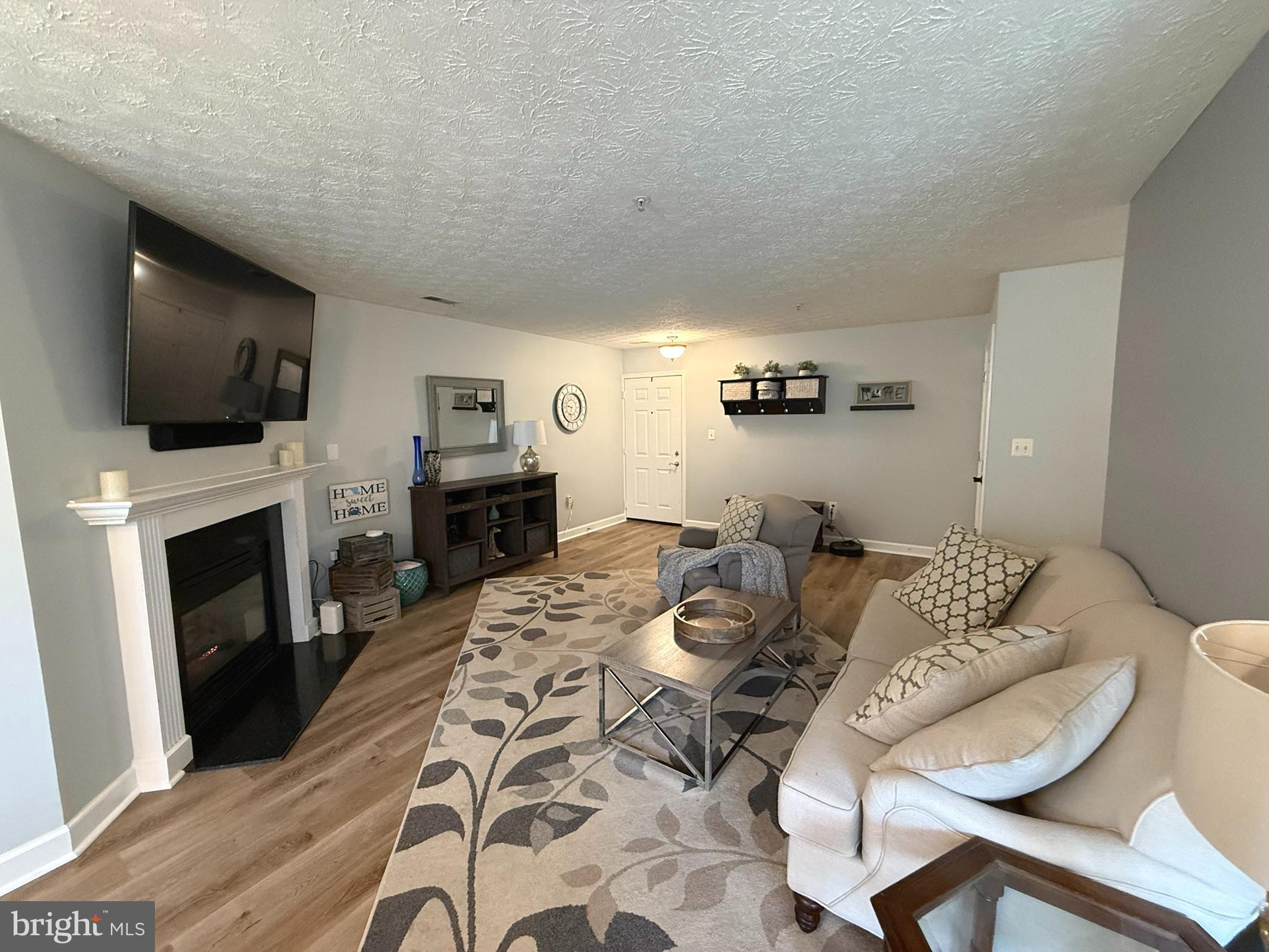 6343 Springwater Terrace, Unit 1012 Frederick, MD 21701 - Photo 6 of 39 a living room with furniture a fireplace and a flat screen tv