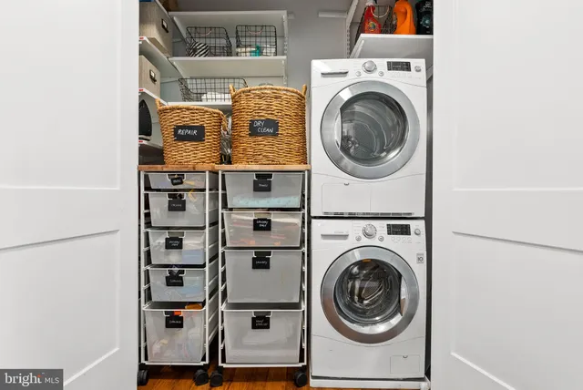 a utility room with dryer and washer