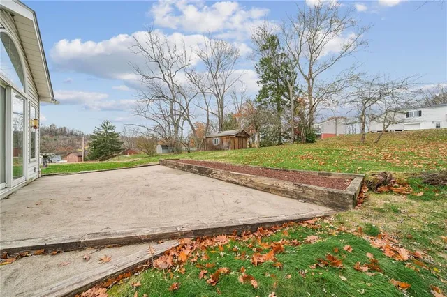 a view of yard with tree in front of it
