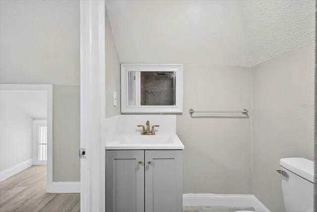 a bathroom with a sink toilet and vanity