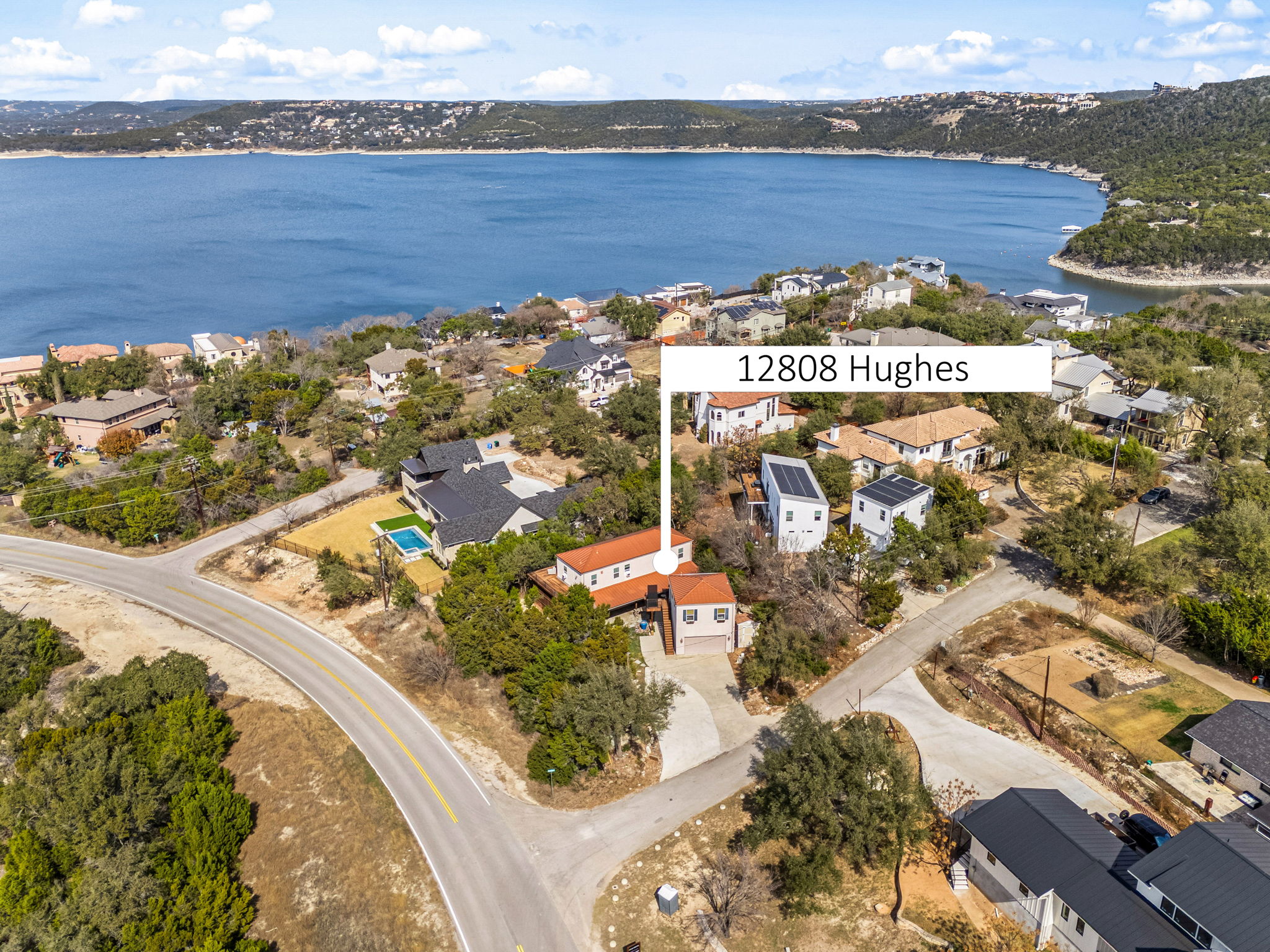 an aerial view of a house