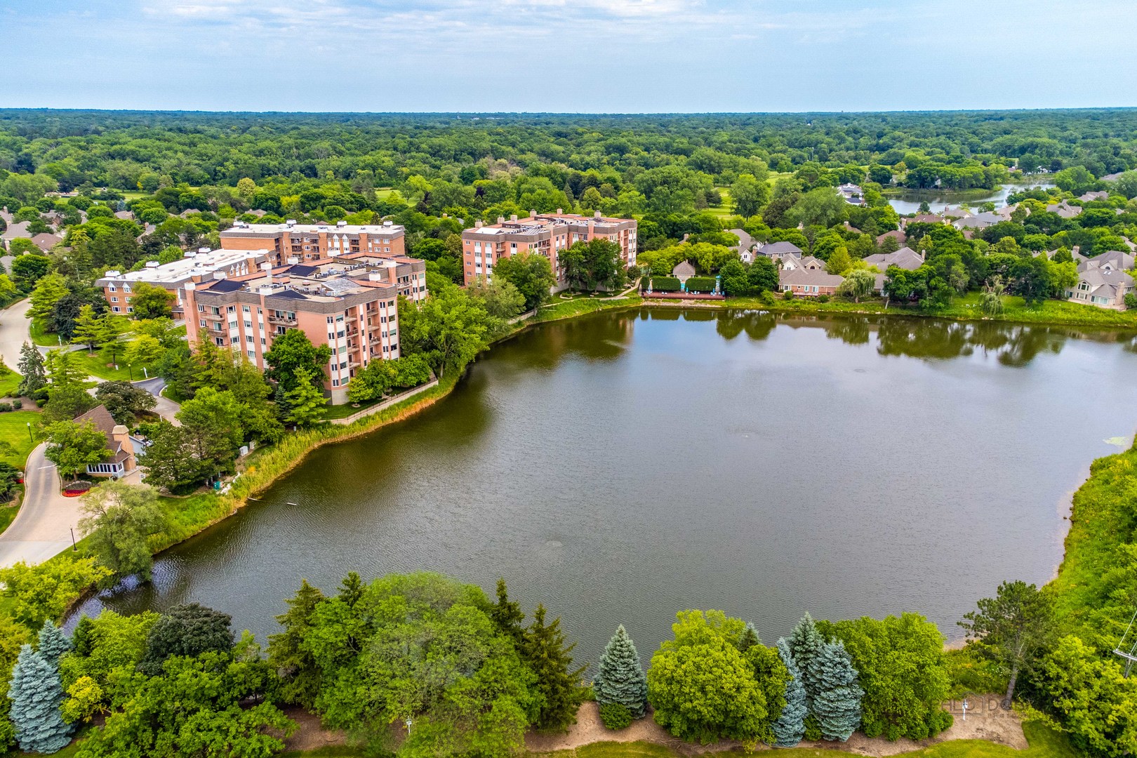 211 Rivershire Lane, Unit 602 Lincolnshire, IL 60069 - Photo 33 of 38 an aerial view of residential houses with outdoor space and lake view