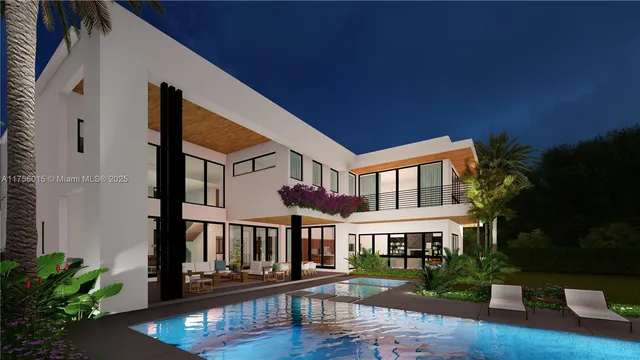 a view of a house with a yard and potted plants