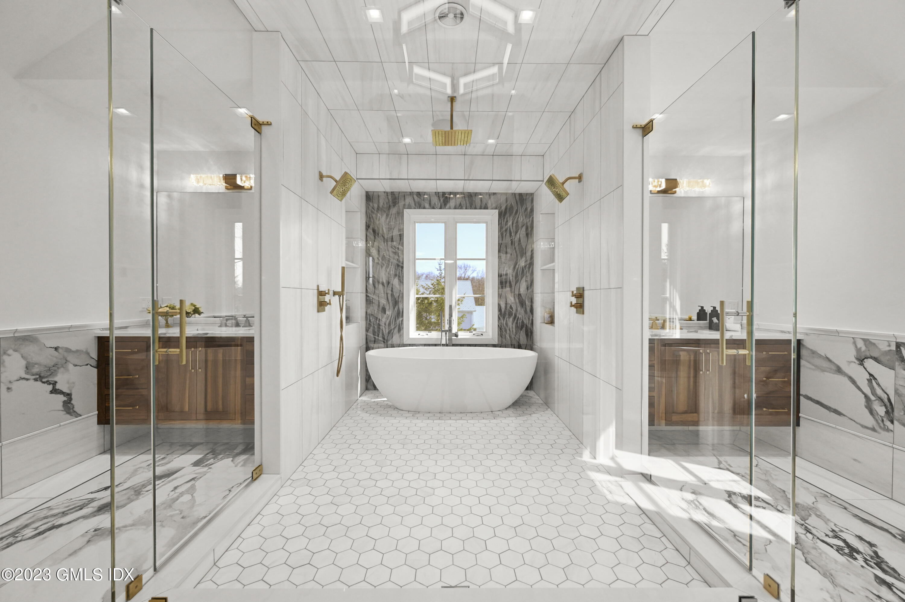 32 Meadowcroft Lane Greenwich, CT 06830 - Photo 18 of 43 a spacious bedroom with a large bed and a chandelier