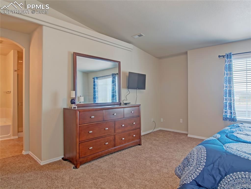 4806 Rusty Nail Point, Unit 202 Colorado Springs, CO 80916 - Photo 15 of 24 Bedroom featuring light carpet and arched walkways