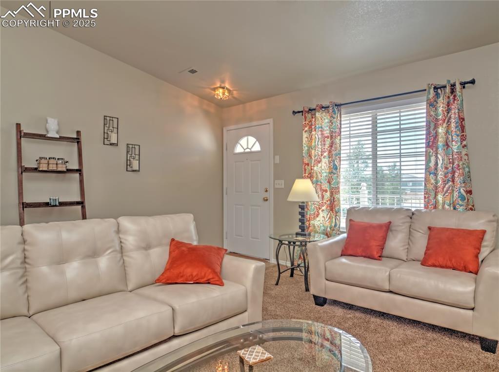 4806 Rusty Nail Point, Unit 202 Colorado Springs, CO 80916 - Photo 2 of 24 Living room with carpet floors