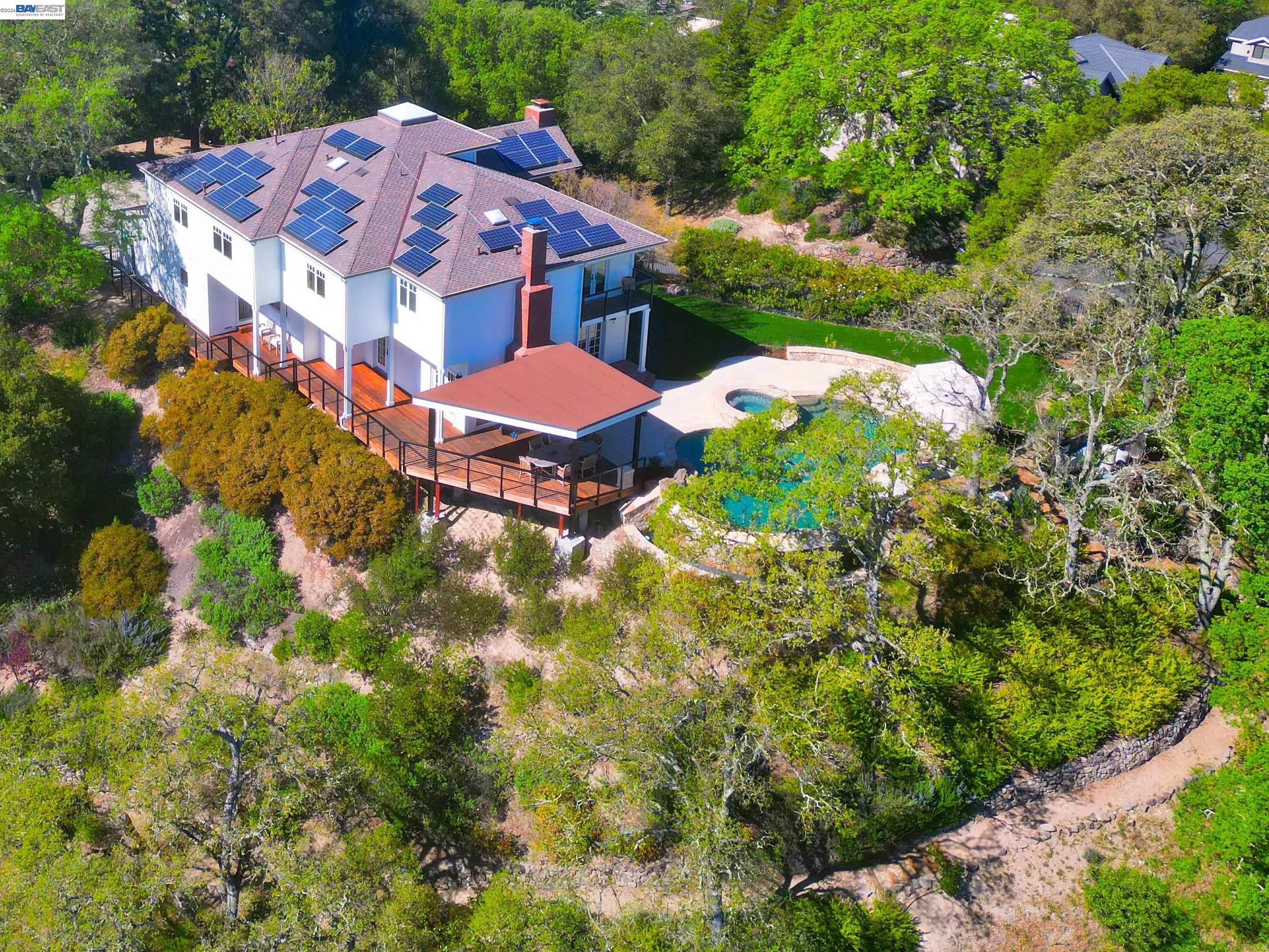16 Ardendale Court Alamo, CA 94507 - Photo 44 of 58 a aerial view of a house with swimming pool and garden view