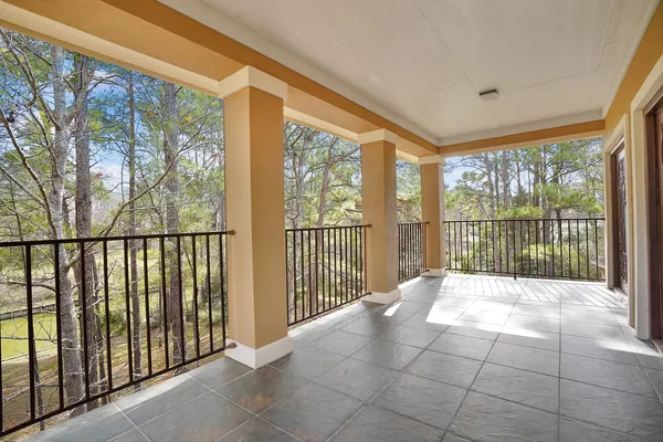a view of a room with windows