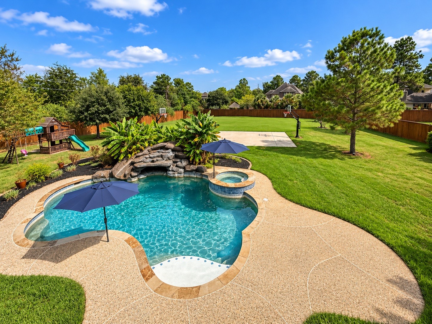 7 Compton Manor Drive Spring, TX 77379 - Photo 3 of 28 Pool photo from balcony virtually enhanced