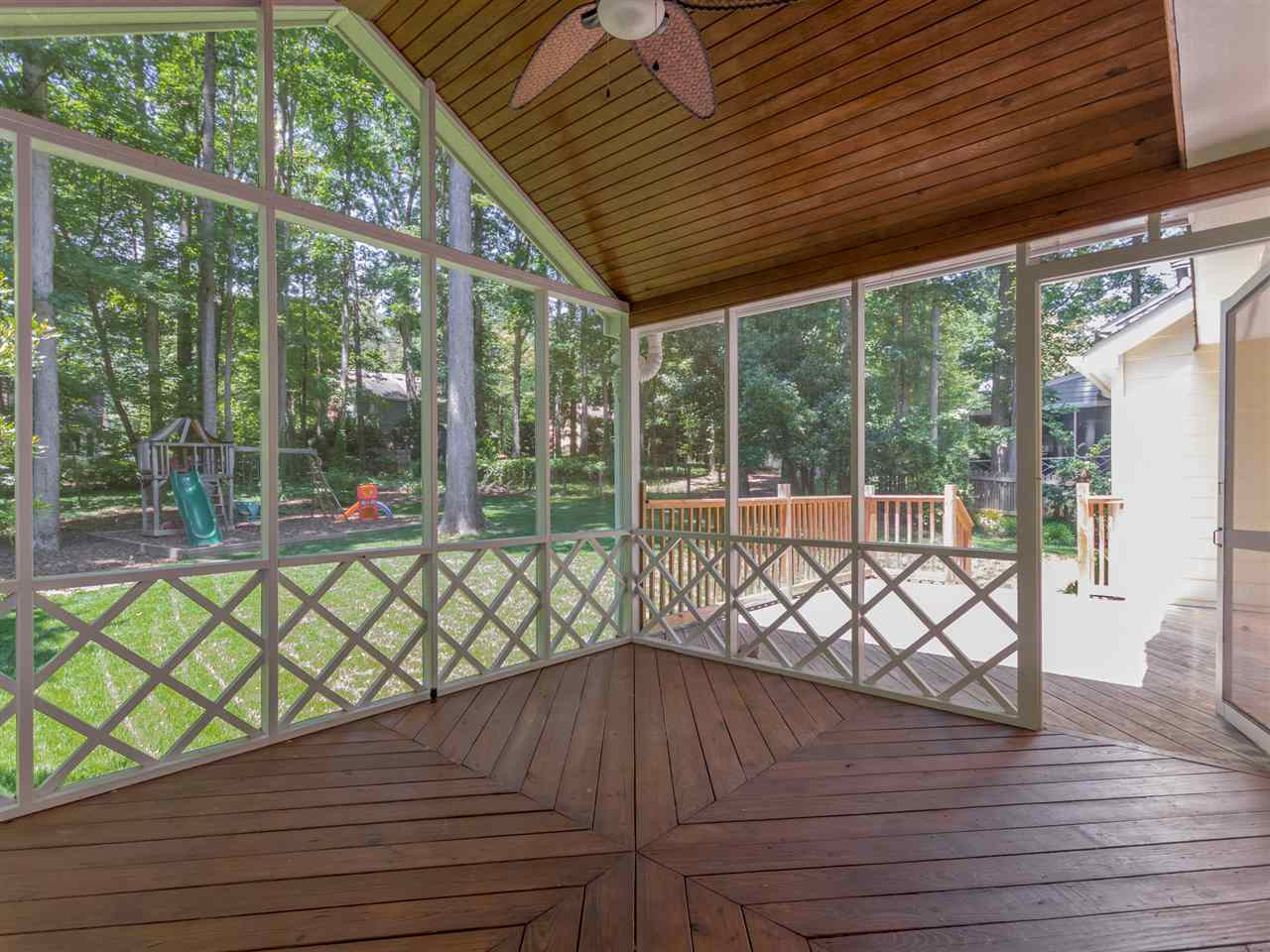 5713 Edgedale Drive Raleigh, NC 27612 - Photo 25 of 30 No detail was missed in designing this relaxing screen porch overlooking the private fenced flat backyard. Relax and enjoy coffee in the morning and entertaining on the weekends. Screen Porch