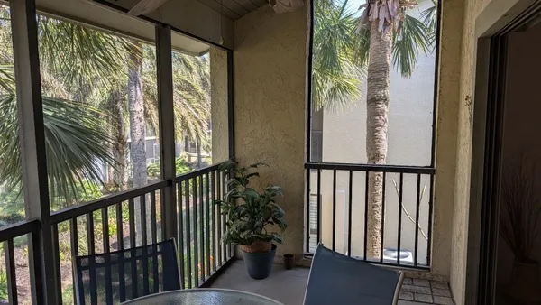 a view of balcony with stairs