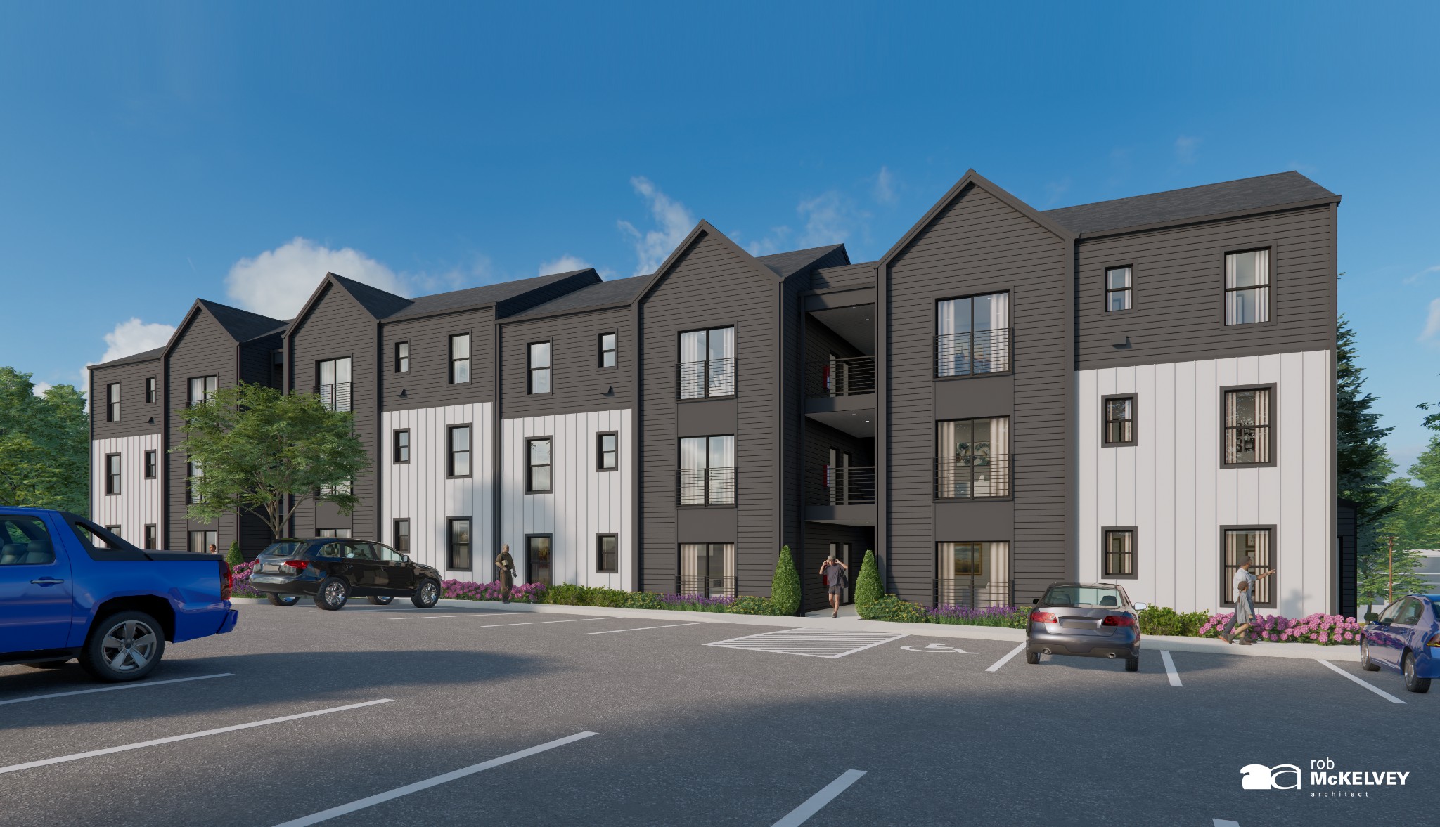 a view of a street that has couple of cars parked on the road