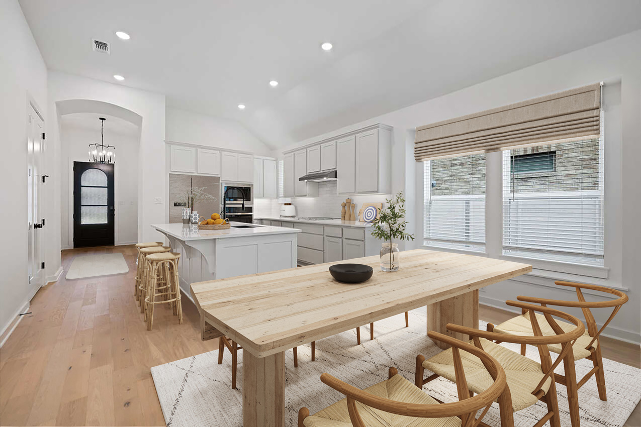 120 Fox Run Georgetown, TX 78628 - Photo 2 of 30 a kitchen with a table chairs refrigerator and cabinets