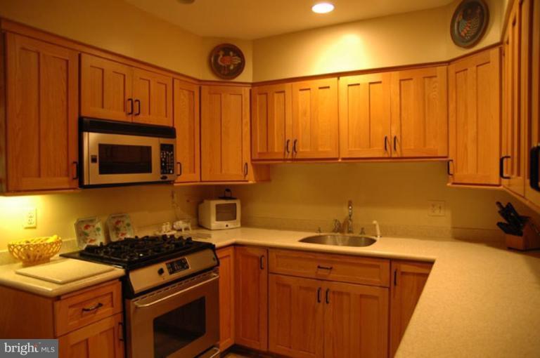 117 Cross Keys Road, Unit R117E Baltimore, MD 21210 - Photo 6 of 22 a kitchen with stainless steel appliances granite countertop a stove a sink and a microwave