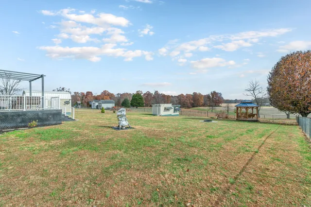 a view of a big yard with large trees