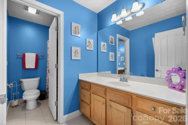 a bathroom with a sink a toilet and mirror