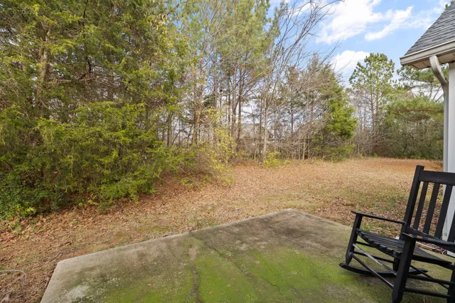 a backyard of a house with large trees