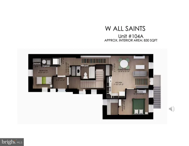 a picture of a bench in front of building