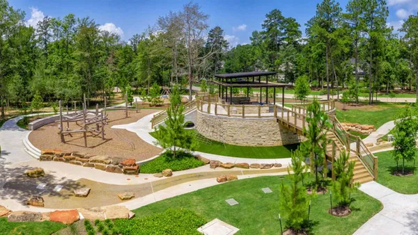 a view of water fountain in front of building